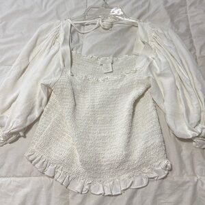 H&M WHITE RUFFLE TOP